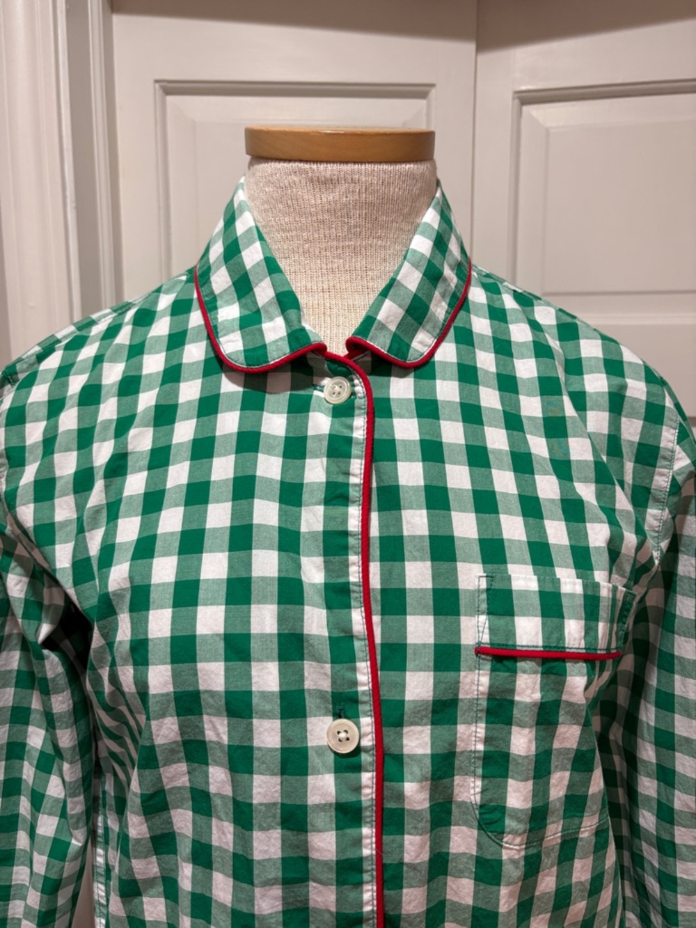 J Crew sz XS green and white gingham pajama set - Picture 2 of 10